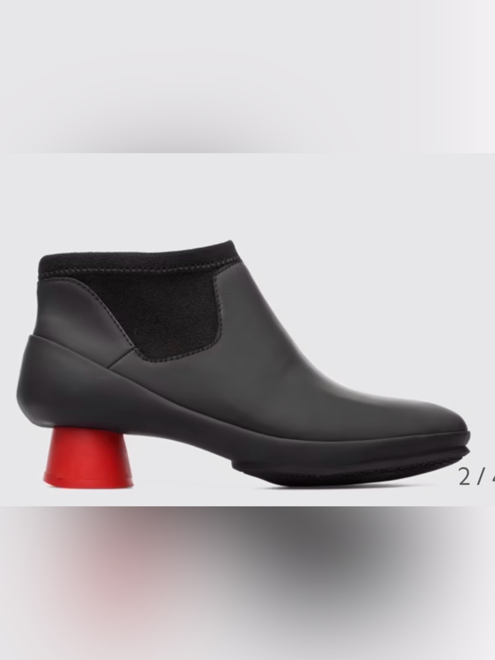 Camper NEARLY NEW Alright black leather/elastic ankle boot w/ red heel-39 (US 8) - Picture 2 of 16